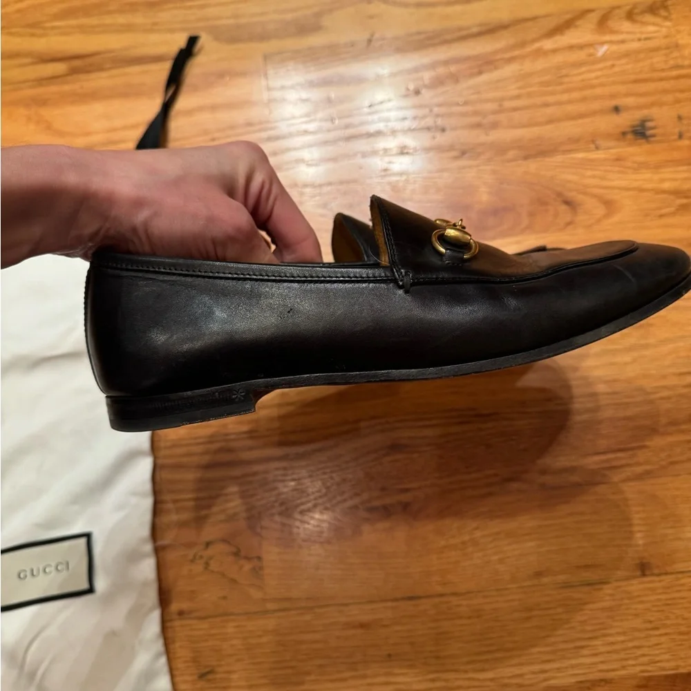 Gucci Jordaan Women Black Leather Horsebit Loafers Size 37.5 - Picture 8 of 12